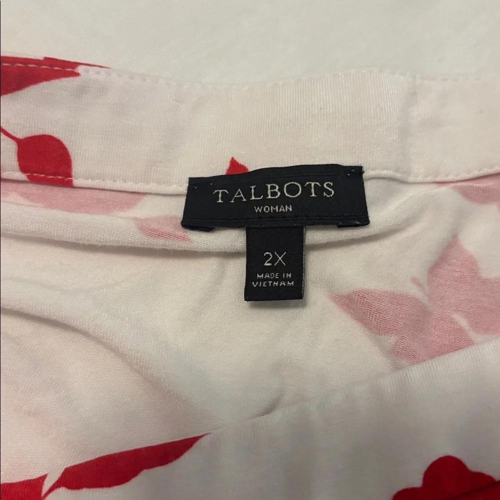 Talbots White & Red Boat Neck Floral Rayon Blend Top SZ 2X plus size work wear - Picture 3 of 11